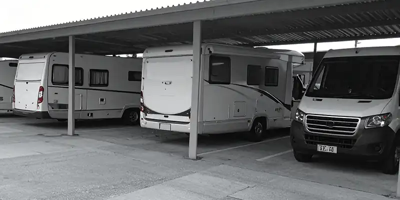 Motorhomes parked at a Storage facility